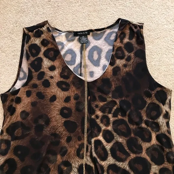 Adele May Animal Print Tank Top Womens XL Brown Black Includes Necklace Career - Picture 2 of 8
